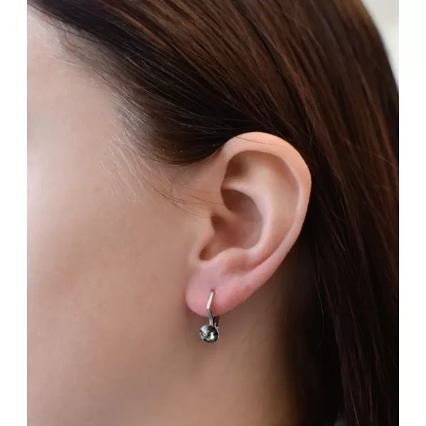 Stříbrné náušnice visací s krystaly Swarovski černé kulaté 31230.3