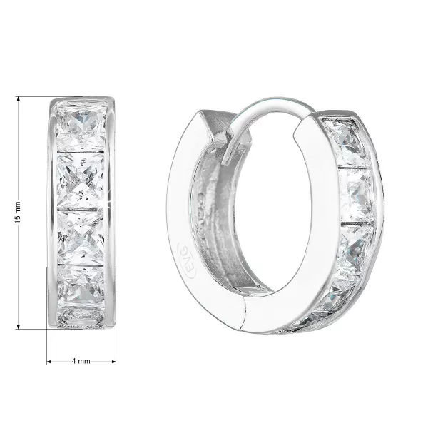 Stříbrné náušnice kruhy se zirkonem v bílé barvě 11248.1