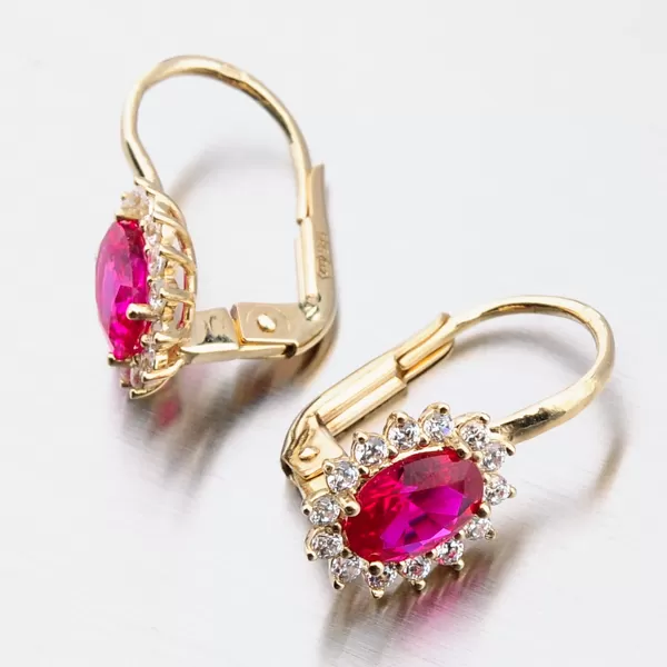 Dámské náušnice žluté zlato 585 s rubín 12-529