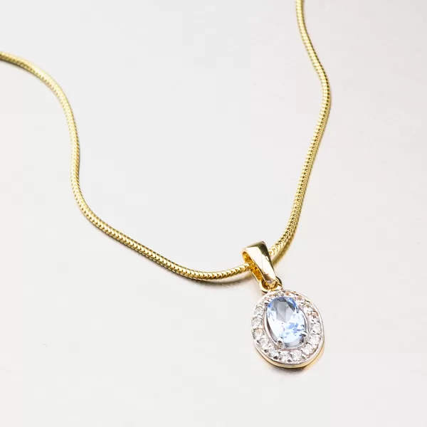 Dámský přívěsek žluté zlato 585 zirkon a akvamarín 43-21422