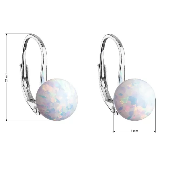 Stříbrné visací náušnice se syntetickým opálem bílé kulaté 11245.1