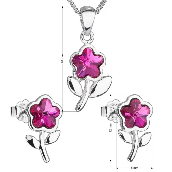 Sada šperků s krystaly Swarovski náušnice,řetízek a přívěsek růžová kytička 39172.3 fuchsia