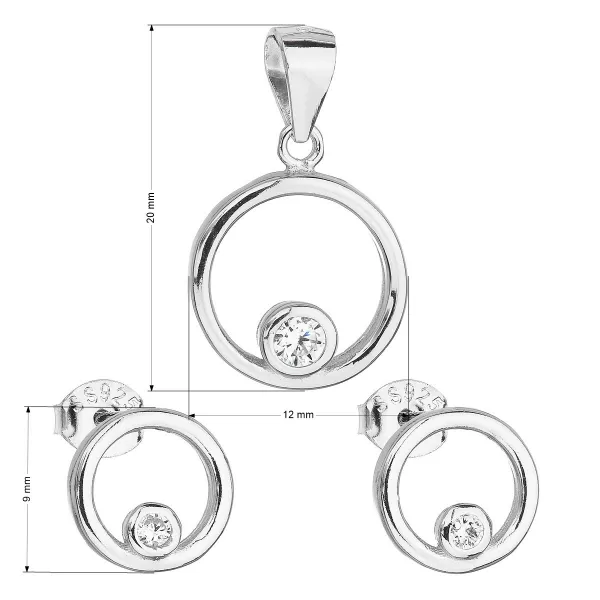 Sada šperků se zirkonem náušnice a přívěsek bílý kruh 19018.1