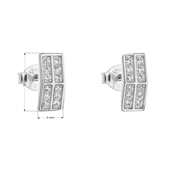 Stříbrné náušnice pecka se zirkonem bílý obdélník 11021.1