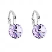 Stříbrné náušnice visací s krystaly Swarovski fialové kulaté 31229.3 violet