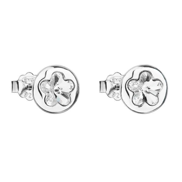 Stříbrné náušnice pecka s krystaly Swarovski bílá kytička 31257.1
