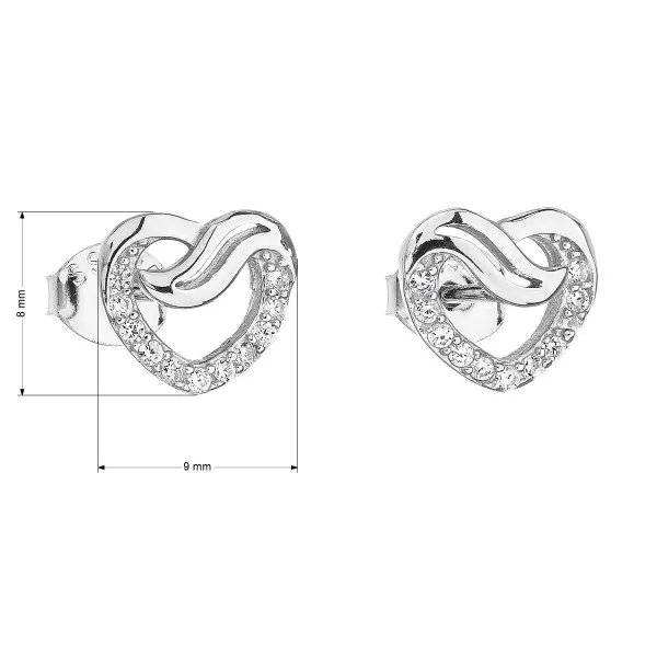 Stříbrné náušnice pecka se zirkonem bílé srdce 11114.1