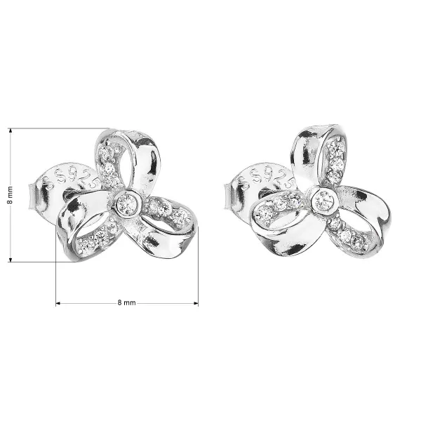 Stříbrné náušnice pecka se zirkonem bílá mašlička 11095.1