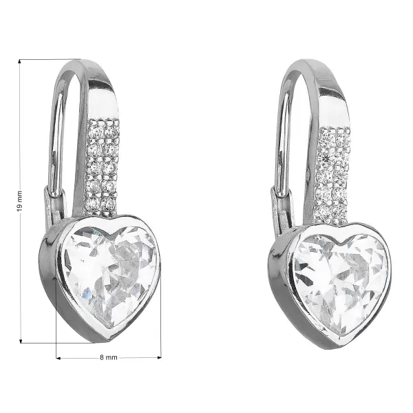 Stříbrné náušnice visací se zirkonem bílé srdce 11169.1