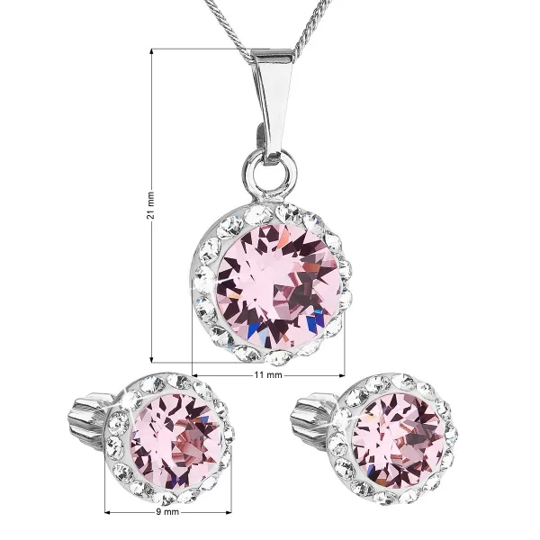 Sada šperků s krystaly Swarovski náušnice, řetízek a přívěsek růžové kulaté 39352.3 light rose