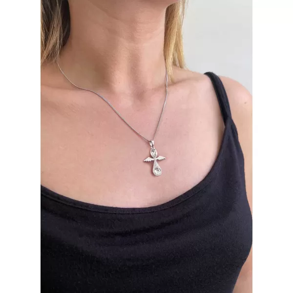 Stříbrný náhrdelník anděl se Swarovski krystaly bílý 32072.1