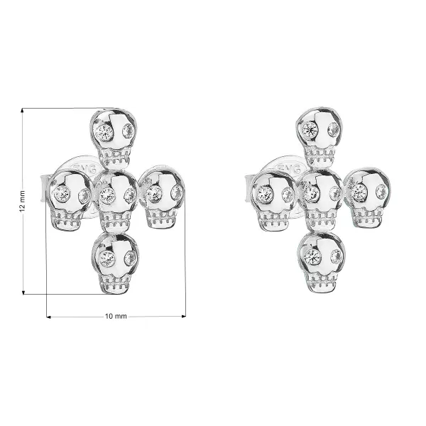 Stříbrné náušnice pecka se zirkonem bílá lebka 11063.1