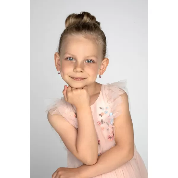 Stříbrné dětské náušnice visací se zirkonem růžové srdce 11178.3