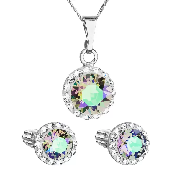 Sada šperků s krystaly Swarovski náušnice,řetízek a přívěsek zelené fialové kulaté 39352.5 paradise shine