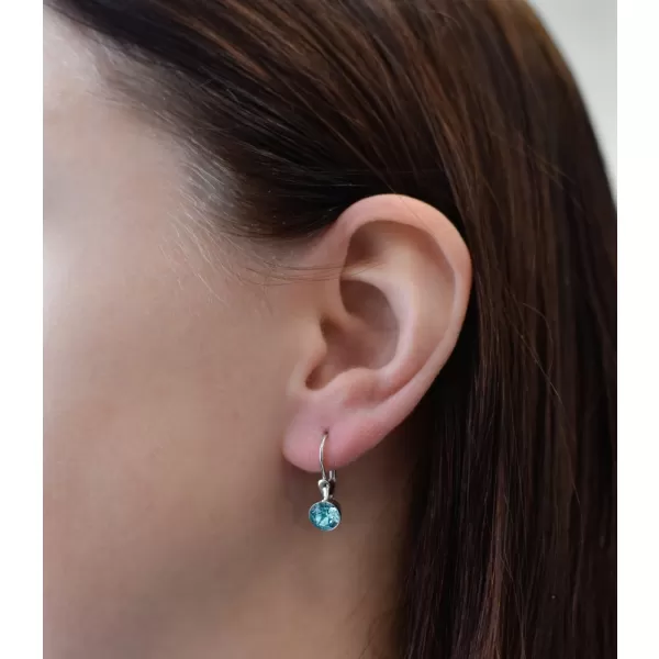 Stříbrné náušnice visací s krystaly modré kulaté 31112.3 light turquoise