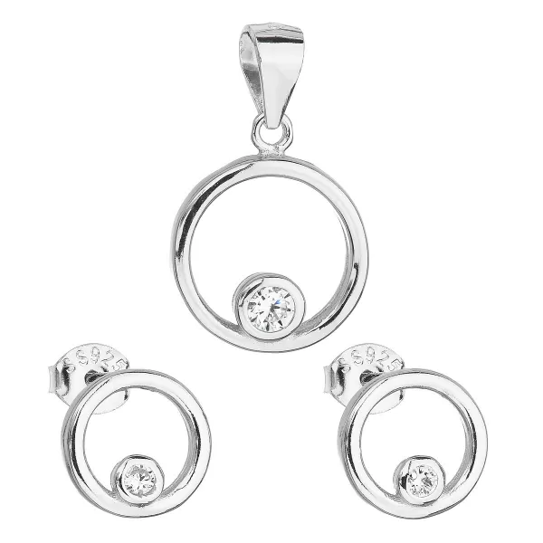 Sada šperků se zirkonem náušnice a přívěsek bílý kruh 19018.1
