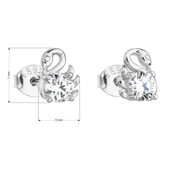 Stříbrné náušnice pecka se zirkonem bílá labuť 11098.1