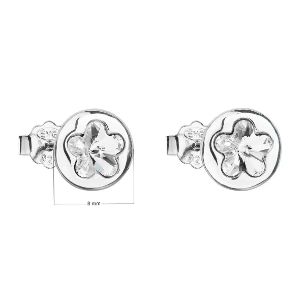 Stříbrné náušnice pecka s krystaly Swarovski bílá kytička 31257.1