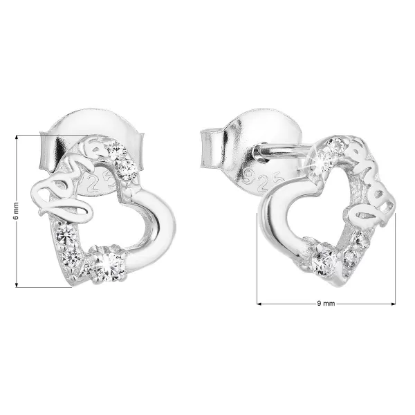 Stříbrné náušnice pecka se zirkonem bílé srdce 11051.1