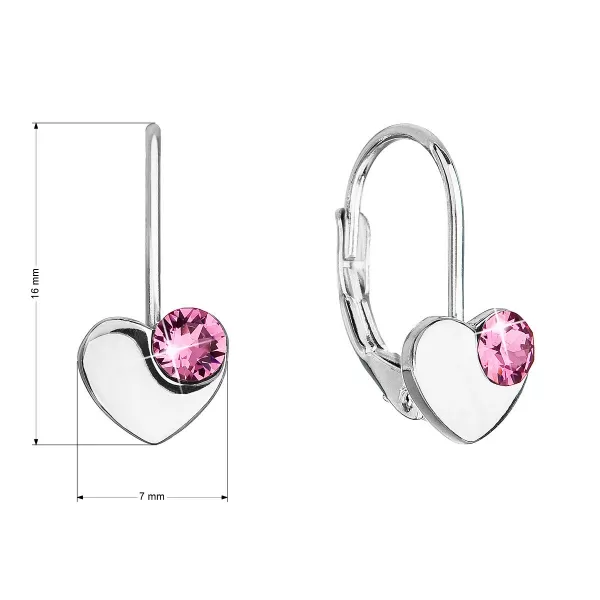 Stříbrné visací náušnice se Swarovski krystaly srdíčka 31299.3 růžové