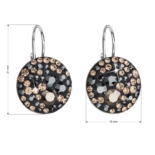 Stříbrné náušnice visací s krystaly Swarovski mix barev kulaté 31176.4 colorado