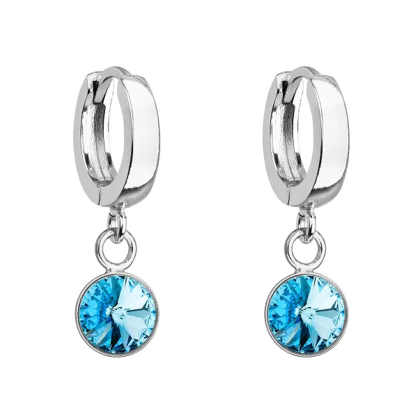 Stříbrné visací náušnice kroužky se Swarovski krystalem 31300.3 aqua 31300.3