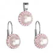 Sada šperků s krystaly Swarovski náušnice a přívěsek růžová perla kulaté 39091.3