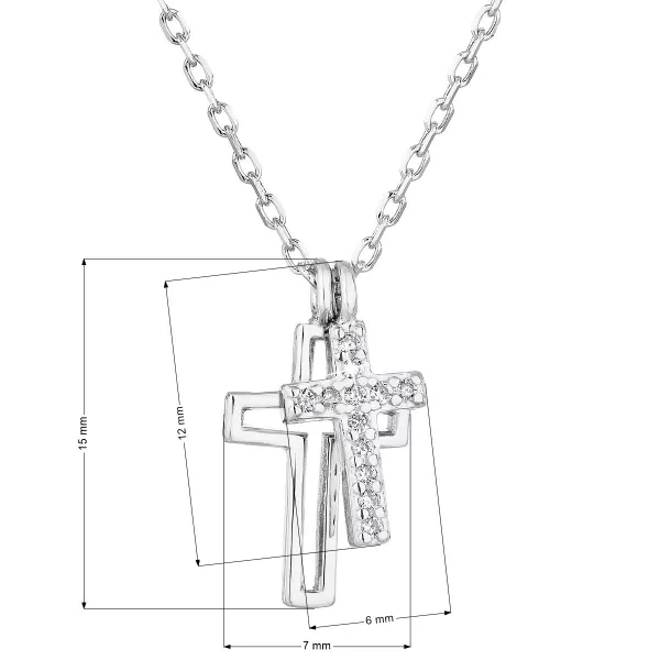 Stříbrný náhrdelník se zirkonem bílý křížek 12012.1