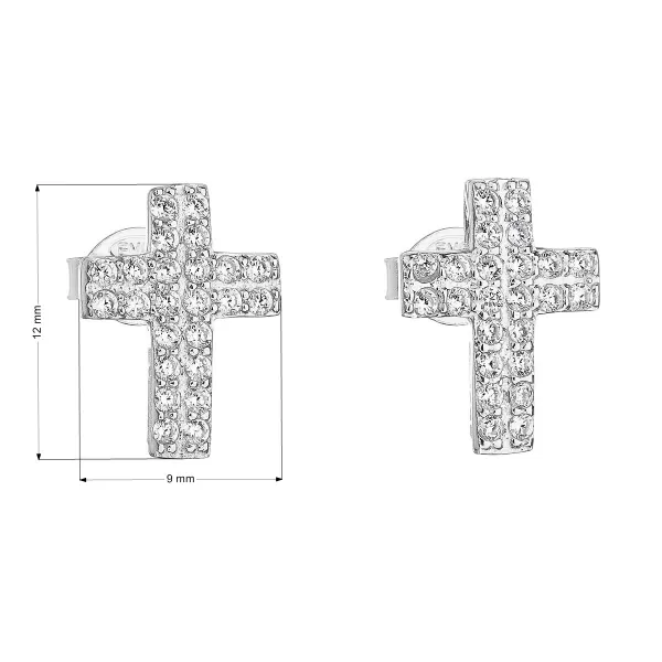 Stříbrné náušnice pecka se zirkonem bílý křížek 11068.1