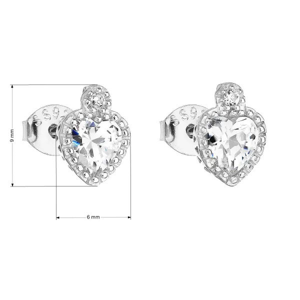 Stříbrné náušnice pecka se zirkonem bílé srdce 11158.1