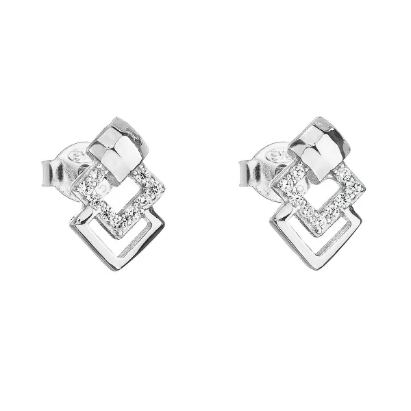 Stříbrné náušnice pecka se zirkonem v bílé barvě 11015.1