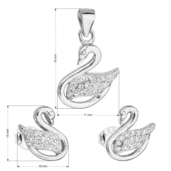 Sada šperků se zirkonem náušnice a přívěsek bílá labuť 19010.1