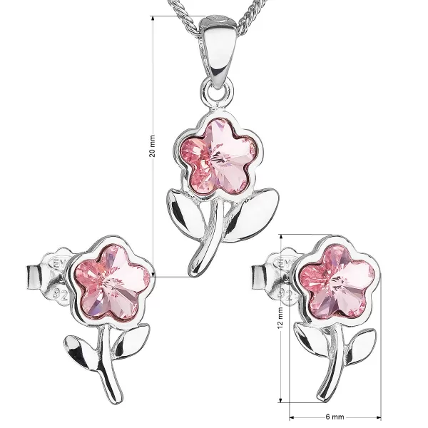 Sada šperků s krystaly Swarovski náušnice,řetízek a přívěsek růžová kytička 39172.3 light rose