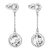 Stříbrné náušnice visací s krystaly Swarovski bílé kulaté 31269.1