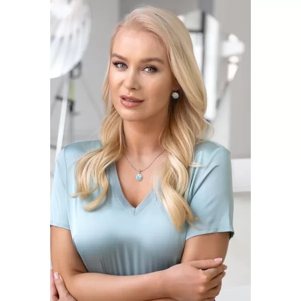 Stříbrný přívěsek s krystaly Swarovski modrý kulatý 34225.3 light turquoise