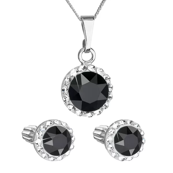 Sada šperků s krystaly Swarovski náušnice a přívěsek černé kulaté 39352.3 39352.3 JET