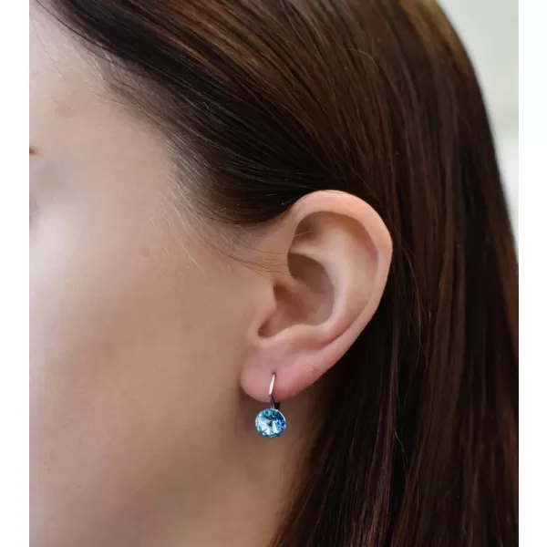 Stříbrné náušnice visací s krystaly Swarovski modré kulaté 31229.3 aqua