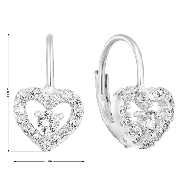 Stříbrné náušnice visací se zirkonem bílé srdce 11225.1