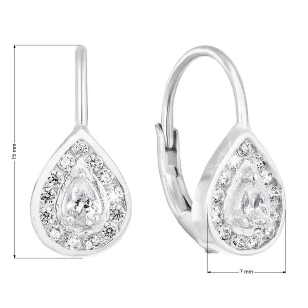 Stříbrné náušnice visací se zirkonem bílá slza 11221.1