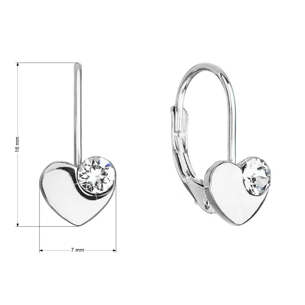 Stříbrné visací náušnice se Swarovski krystaly srdíčka 31299.1 bílé