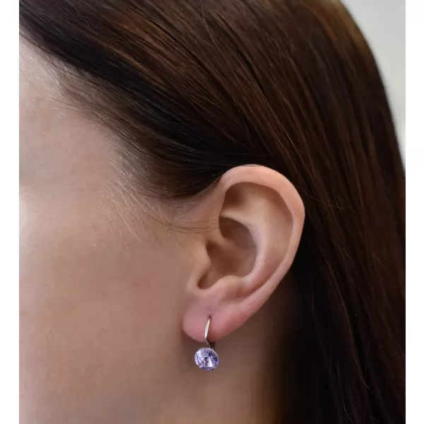 Stříbrné náušnice visací s krystaly Swarovski fialové kulaté 31229.3 violet