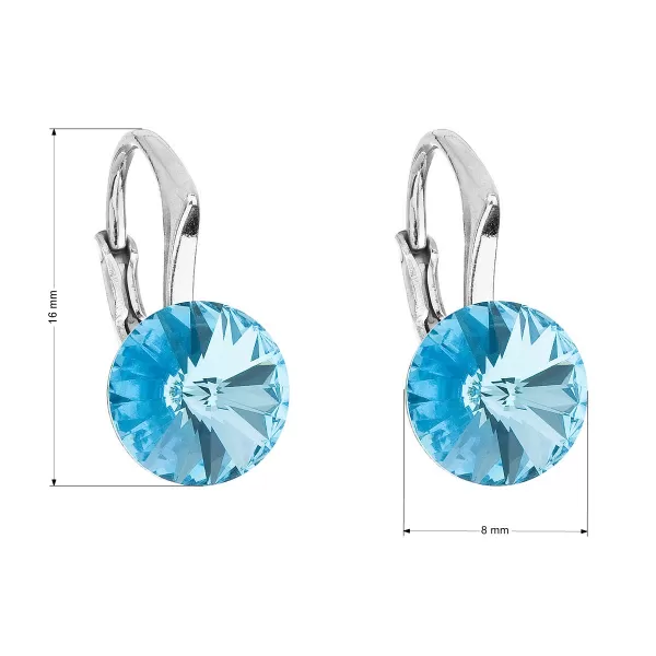 Stříbrné náušnice visací s krystaly Swarovski modré kulaté 31229.3 aqua
