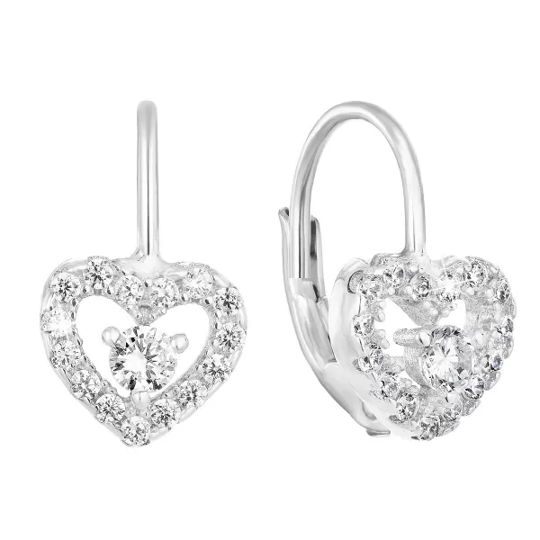 Stříbrné náušnice visací se zirkonem bílé srdce 11225.1
