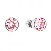 Stříbrné náušnice pecka se Swarovski krystaly růžové kulaté 31113.3 light rose