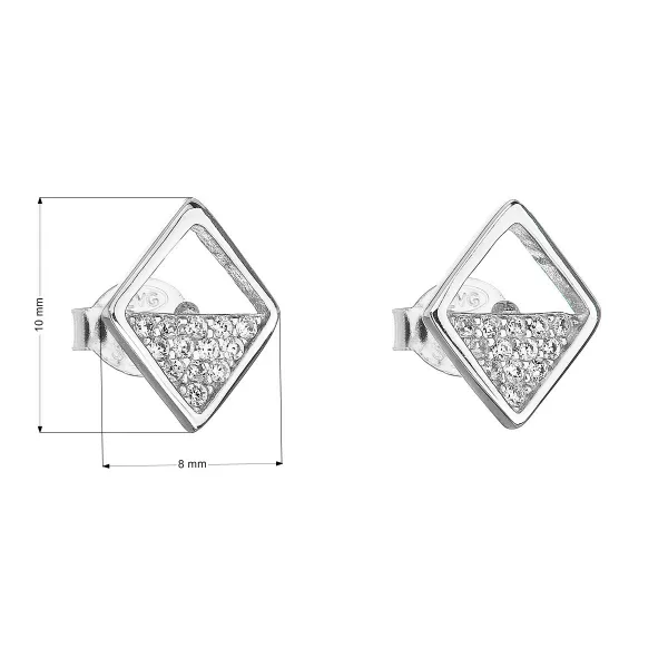 Stříbrné náušnice pecka se zirkonem bílý kosočtverec 11040.1