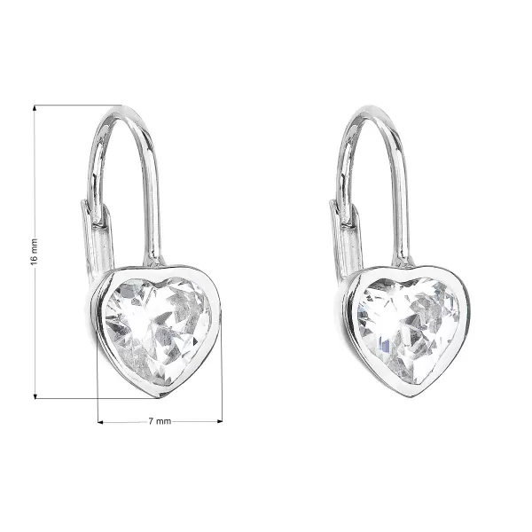 Stříbrné náušnice visací se zirkonem bílé srdce 11185.1