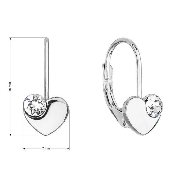 Stříbrné visací náušnice se Swarovski krystaly srdíčka 31299.1 bílé