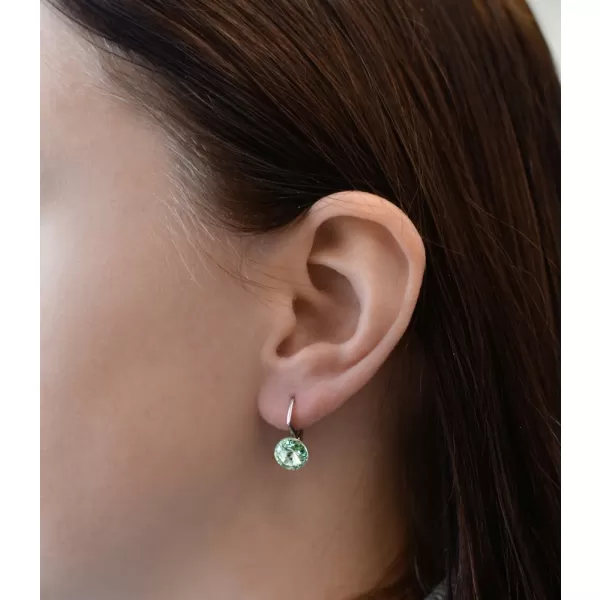 Stříbrné náušnice visací s krystaly Swarovski zelené kulaté 31229.3 chrysolite