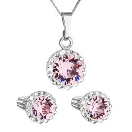 Sada šperků s krystaly Swarovski náušnice, řetízek a přívěsek růžové kulaté 39352.3 light rose