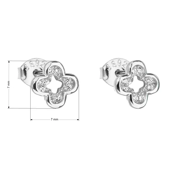 Stříbrné náušnice pecka se zirkonem bílá kytička 11130.1